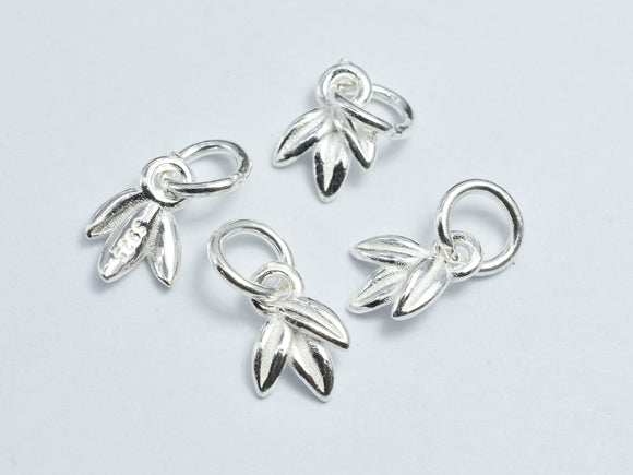 4pcs 925 Sterling Silver Leaf Charms, 6x9mm-BeadDirect