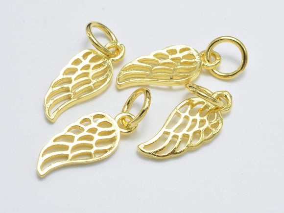 4pcs 24K Gold Vermeil Angel Wing Charm, 925 Sterling Silver Charm, Angel Wing Pendant, 6x15mm-Metal Findings & Charms-BeadDirect