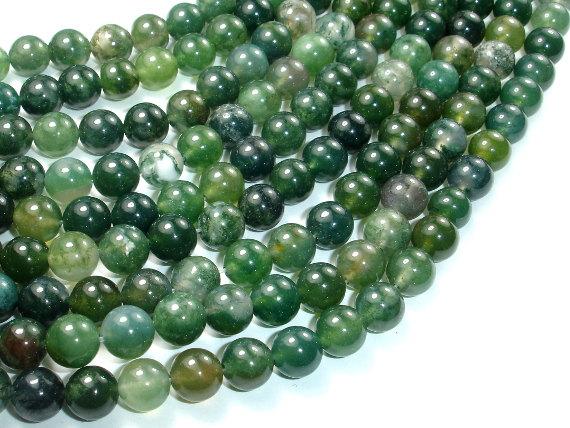 Moss Agate Beads, 8mm, Green, Round Beads-Gems: Round & Faceted-BeadDirect