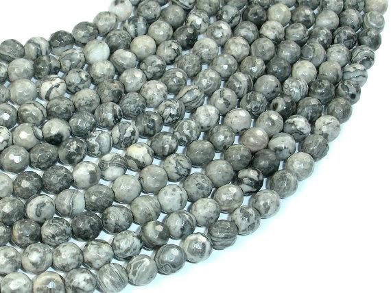 Gray Picture Jasper Beads, 6mm Faceted Round Beads-Gems: Round & Faceted-BeadDirect