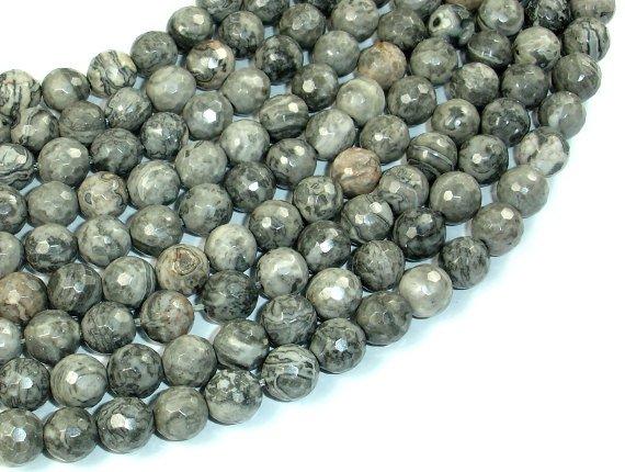 Gray Picture Jasper Beads, 8mm Faceted Round Beads-Gems: Round & Faceted-BeadDirect