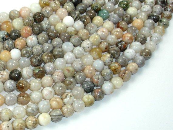 Bamboo Leaf Agate, 6mm (6.5 mm) Round Beads-Gems: Round & Faceted-BeadDirect
