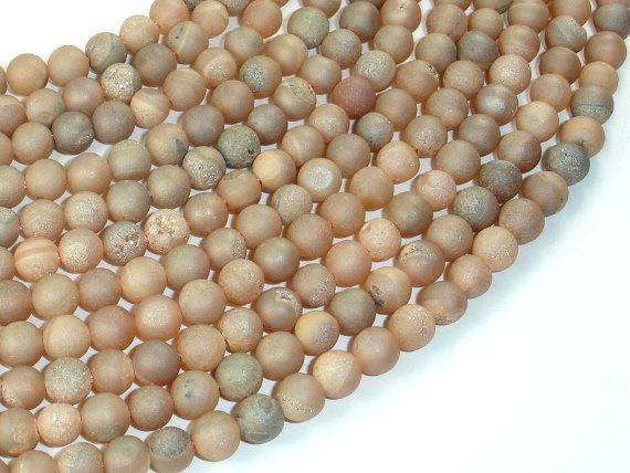 Druzy Agate Beads, Light Champagne Geode Beads, 6mm, Round Beads-Agate: Round & Faceted-BeadDirect