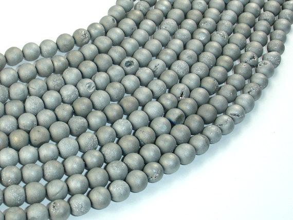 Druzy Agate Beads, Silver Gray Geode Beads, 6mm Round Beads-Agate: Round & Faceted-BeadDirect