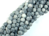 Matte Black Line/ Spider Web Jasper, Silk Stone, 8mm Round beads-Gems: Round & Faceted-BeadDirect