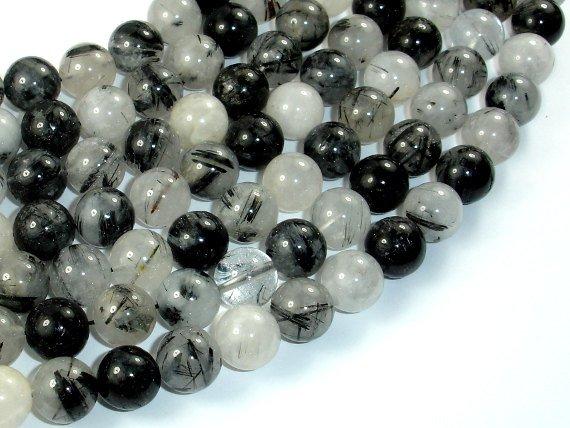 Black Rutilated Quartz Beads, 10mm Round Beads-Gems: Round & Faceted-BeadDirect