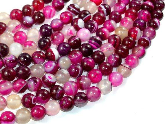 Banded Agate Beads, Fuchsia Agate, 8mm Round Beads-Agate: Round & Faceted-BeadDirect