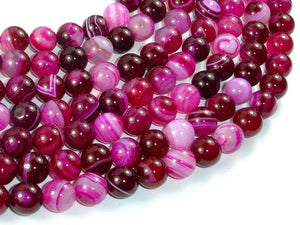 Banded Agate Beads, Striped Agate, Fuchsia, 10mm Round Beads-Agate: Round & Faceted-BeadDirect