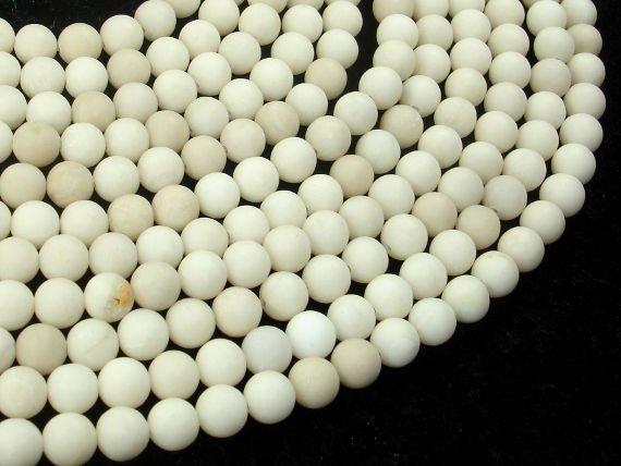 Matte White Fossil Jasper Beads, 6mm Round Beads-Gems: Round & Faceted-BeadDirect