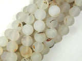 Frosted Matte Agate-White, Gray, 10mm Round Beads-Agate: Round & Faceted-BeadDirect