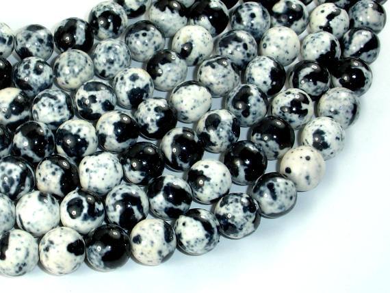 Rain Flower Stone, Round Beads, Black, White, 10mm-Gems: Round & Faceted-BeadDirect
