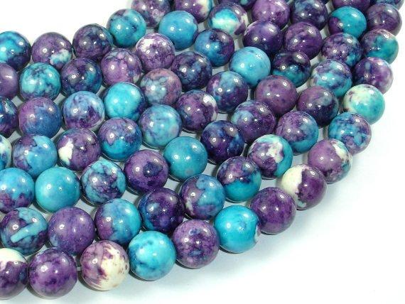 Rain Flower Stone Beads, Blue, Purple, 10mm Round Beads-Gems: Round & Faceted-BeadDirect