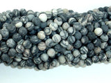 Matte Black Line/ Spider Web Jasper, Silk Stone, 6mm-Gems: Round & Faceted-BeadDirect