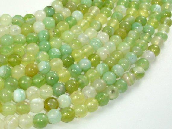 Banded Agate Beads, Light Green, 6mm-Agate: Round & Faceted-BeadDirect