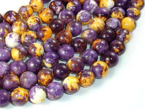 Rain Flower Stone, Purple, Yellow, 10mm Round Beads-Gems: Round & Faceted-BeadDirect