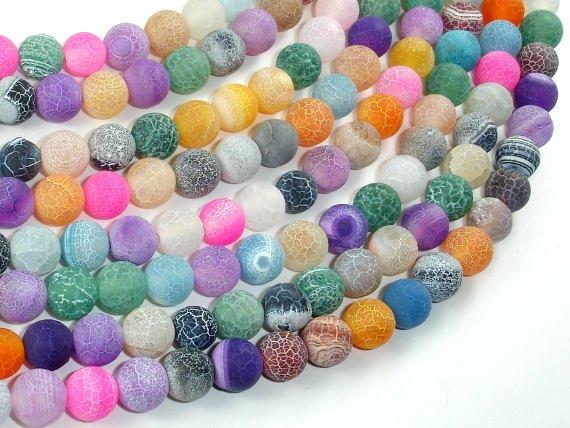Frosted Matte Agate - Multi Color, 8mm Round-Gems: Round & Faceted-BeadDirect