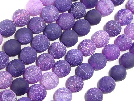 Frosted Matte Agate Beads, Purple, 10mm Round Beads-Gems: Round & Faceted-BeadDirect