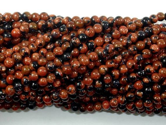 Gold Blue Sand Stone Beads, 4mm Round Beads-Gems: Round & Faceted-BeadDirect