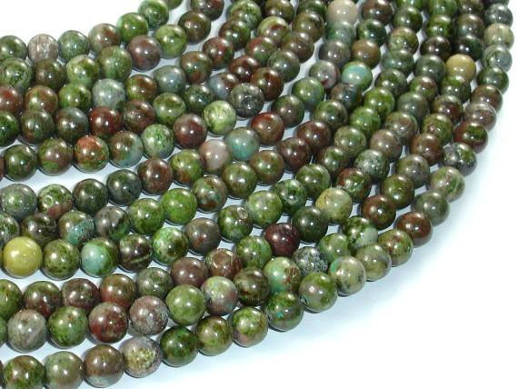 Green Rainforest Jasper Beads, Cuprite, 6mm Round Beads-Gems: Round & Faceted-BeadDirect