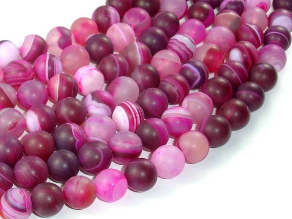Matte Banded Agate Beads, Fuchsia Agate, 10mm(10.4mm) Round-Agate: Round & Faceted-BeadDirect