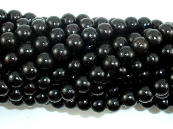 Black Sandalwood Beads, 6mm (6.3mm) Round-Wood-BeadDirect