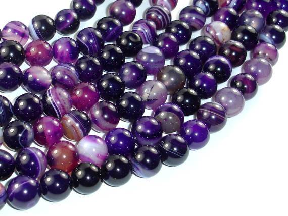 Banded Agate Beads, Purple, 10mm(10.3mm) Round-Agate: Round & Faceted-BeadDirect