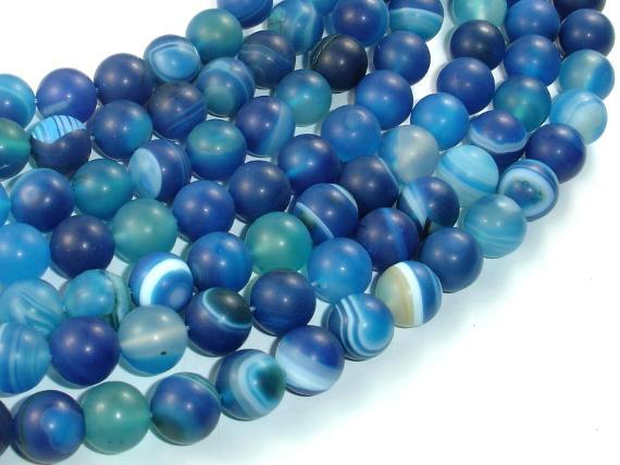 Matte Banded Agate Beads, Blue, 10mm Round Beads-Agate: Round & Faceted-BeadDirect