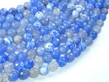 Fire Agate Beads, Blue & White, 8mm Faceted Round Beads-Agate: Round & Faceted-BeadDirect