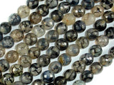 Dragon Vein Agate Beads, Black & Clear, 8mm Faceted Round Beads-Agate: Round & Faceted-BeadDirect