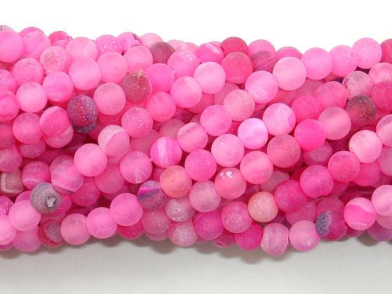 Frosted Matte Agate - Pink, 4mm Round Beads-Agate: Round & Faceted-BeadDirect