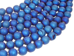 Druzy Agate Beads, Blue Geode Beads, 10mm, Round-Gems: Round & Faceted-BeadDirect