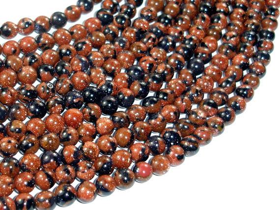 Gold Blue Sand Stone Beads, 6mm Round Beads-Agate: Round & Faceted-BeadDirect