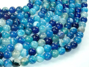 Banded Agate Beads, Striped Agate, Blue, 8mm Round Beads-Agate: Round & Faceted-BeadDirect