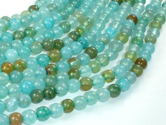 Dragon Vein Agate Beads, Sea Blue, 6mm Round Beads-Agate: Round & Faceted-BeadDirect