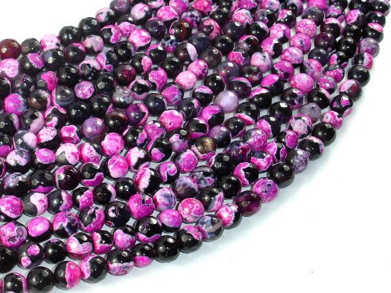 Agate Beads, Pink & Black, 6mm(6.3mm) Faceted Round Beads, 15 Inch-Agate: Round & Faceted-BeadDirect