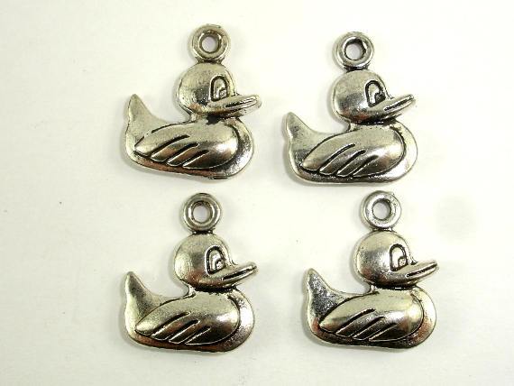 Duck Charms, Zinc Alloy, Antique Silver Tone 10pcs-Metal Findings & Charms-BeadDirect