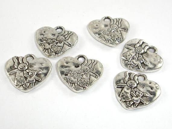 Heart Charms, Zinc Alloy, Antique Silver Tone 10pcs-Metal Findings & Charms-BeadDirect