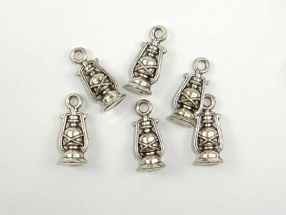Oil Lamp Charms, Lantern Charms, Zinc Alloy, Antique Silver Tone 20pcs-Metal Findings & Charms-BeadDirect