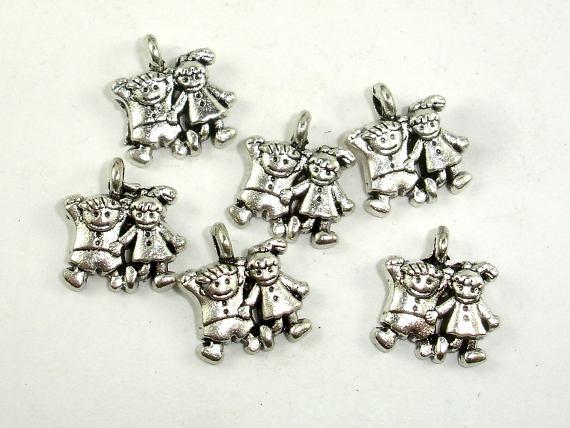 Girl and Boy Charms, Zinc Alloy, Antique Silver Tone 20pcs-Metal Findings & Charms-BeadDirect