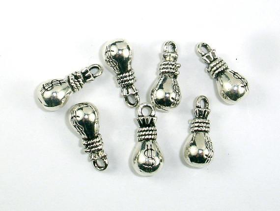 Money Bag Charms, Dollar Charms, Zinc Alloy, Antique Silver Tone 20pcs-Metal Findings & Charms-BeadDirect