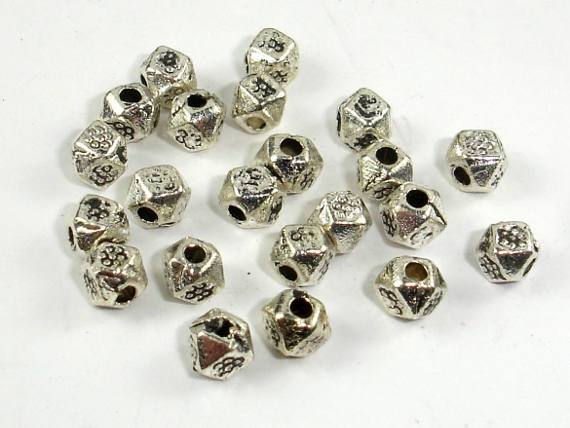 Metal Beads, Faceted Cube Spacer, Zinc Alloy, Antique Silver Tone 100pcs-Metal Findings & Charms-BeadDirect