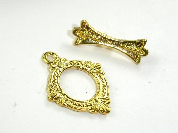 Metal Toggle Clasps , Gold Tone, Ring, 6 sets-Metal Findings & Charms-BeadDirect