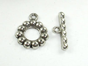 Metal Toggle Clasps , Antique Silver Tone, Ring, 6 sets-Metal Findings & Charms-BeadDirect