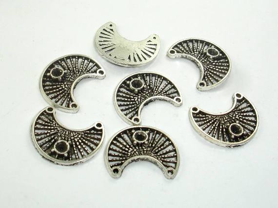 Metal Moon Connector Links, Zinc Alloy, Antique Silver Tone 50pcs-Metal Findings & Charms-BeadDirect