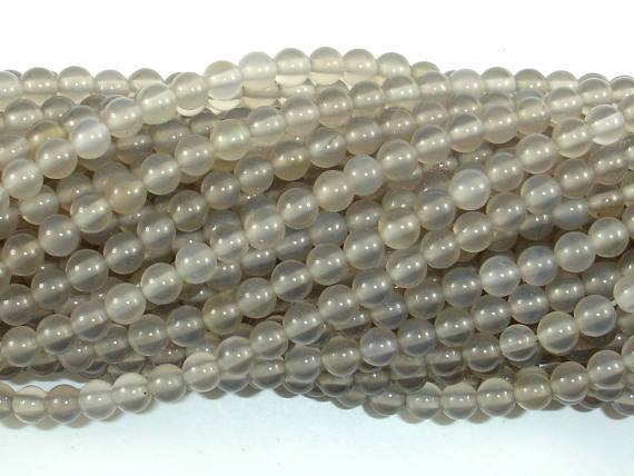 Gray Agate Beads, 4mm, Round Beads-Agate: Round & Faceted-BeadDirect