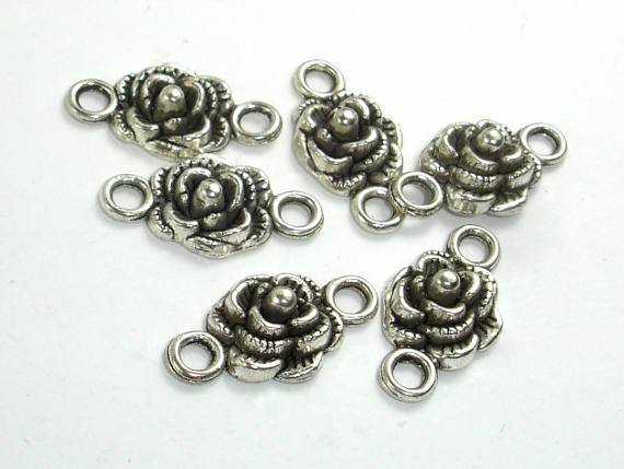 Metal Flower Connector Links, Zinc Alloy, Antique Silver Tone 16pcs-Metal Findings & Charms-BeadDirect