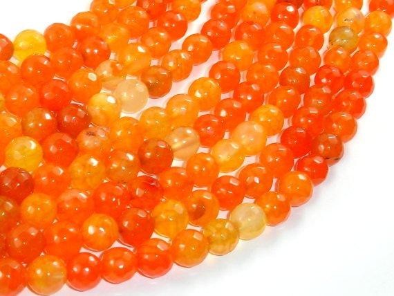 Dragon Vein Agate Beads, Orange, 8mm Faceted Round Beads-Agate: Round & Faceted-BeadDirect