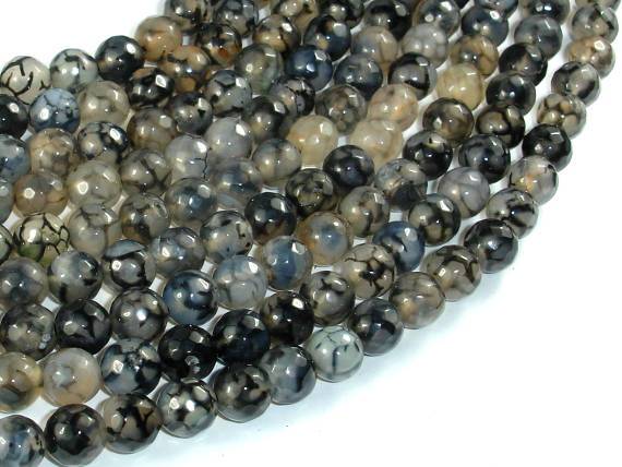 Dragon Vein Agate Beads, Black & Clear, 8mm Faceted Round Beads-Agate: Round & Faceted-BeadDirect