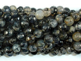 Dragon Vein Agate Beads, Black & Clear, 8mm Faceted Round Beads-Agate: Round & Faceted-BeadDirect