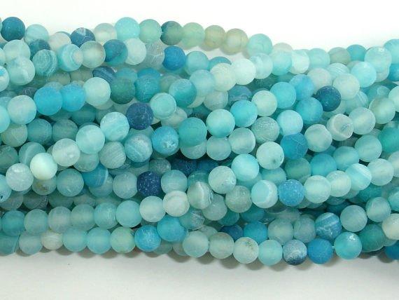 Frosted Matte Agate - Light Blue, 4mm Round Beads-Agate: Round & Faceted-BeadDirect